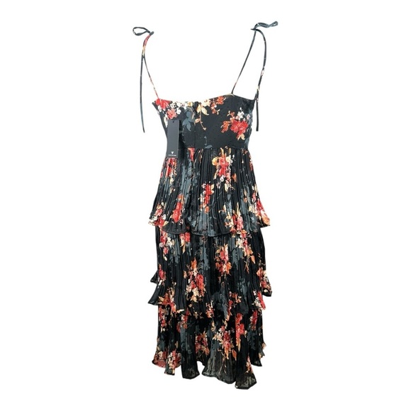 Lulus | Tier to Stay Black Floral Print Tiered Tie-Strap Midi Dress size M New - Picture 12 of 16